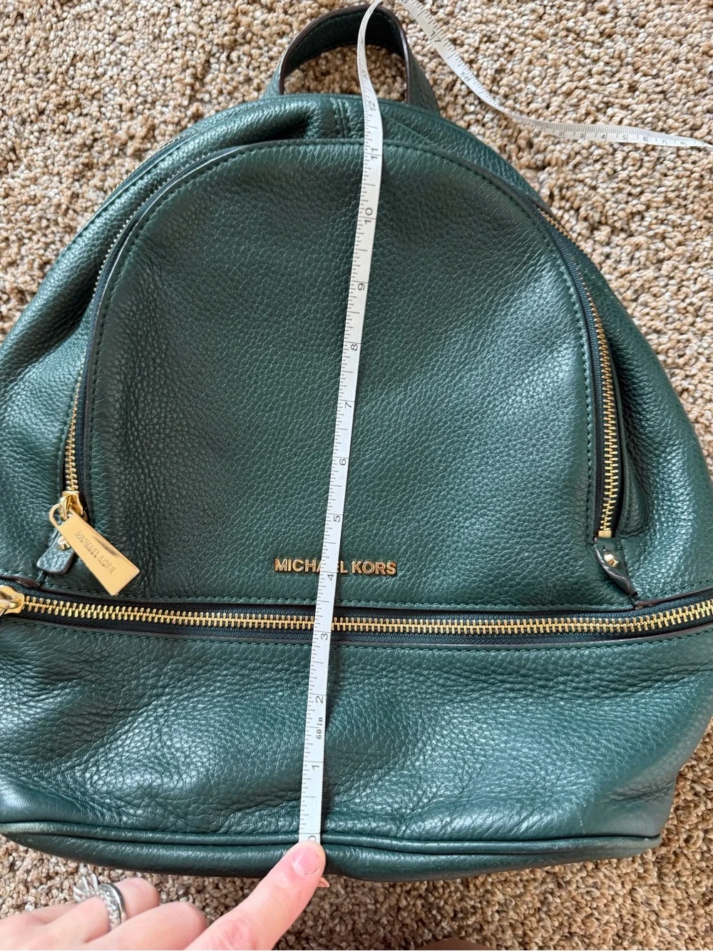 MICHAEL KORS Green Pebbled Leather Backpack Gold Hardware Zipper Inner Pocket